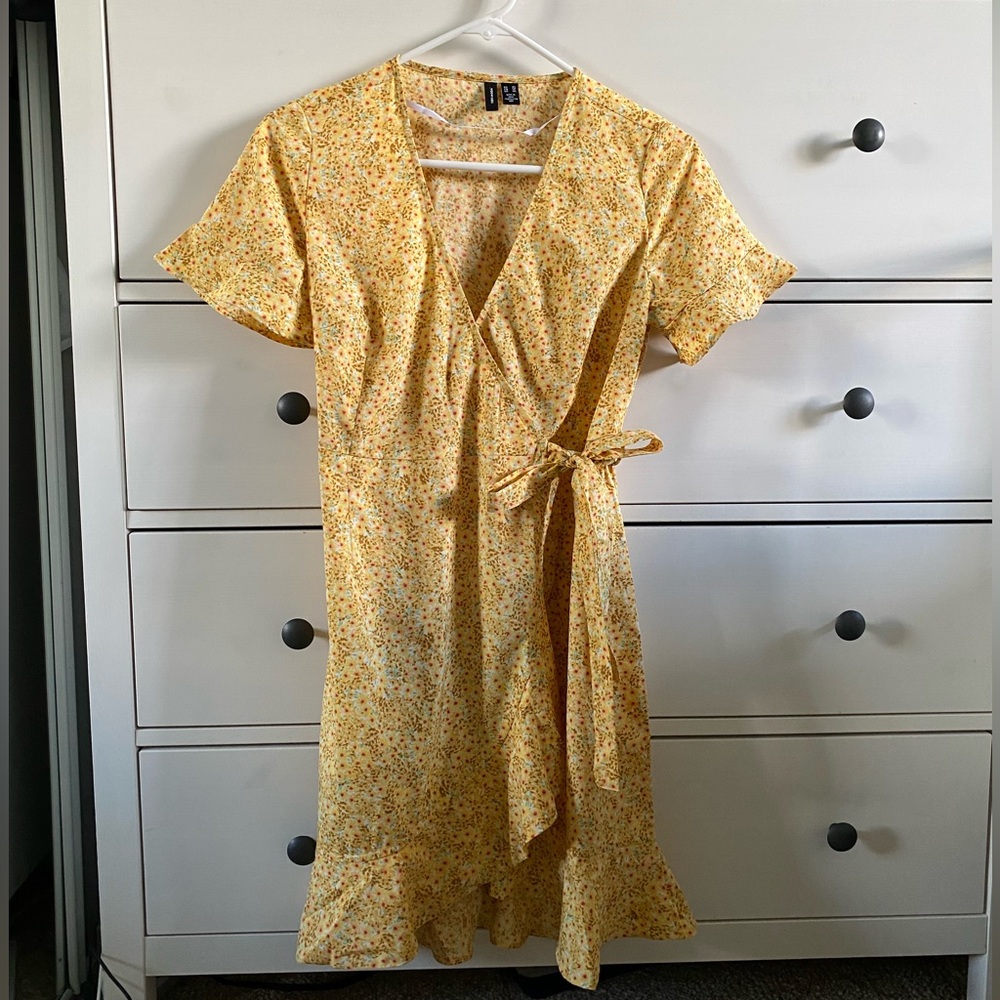 Vero Moda Yellow Floral Wrap Dress